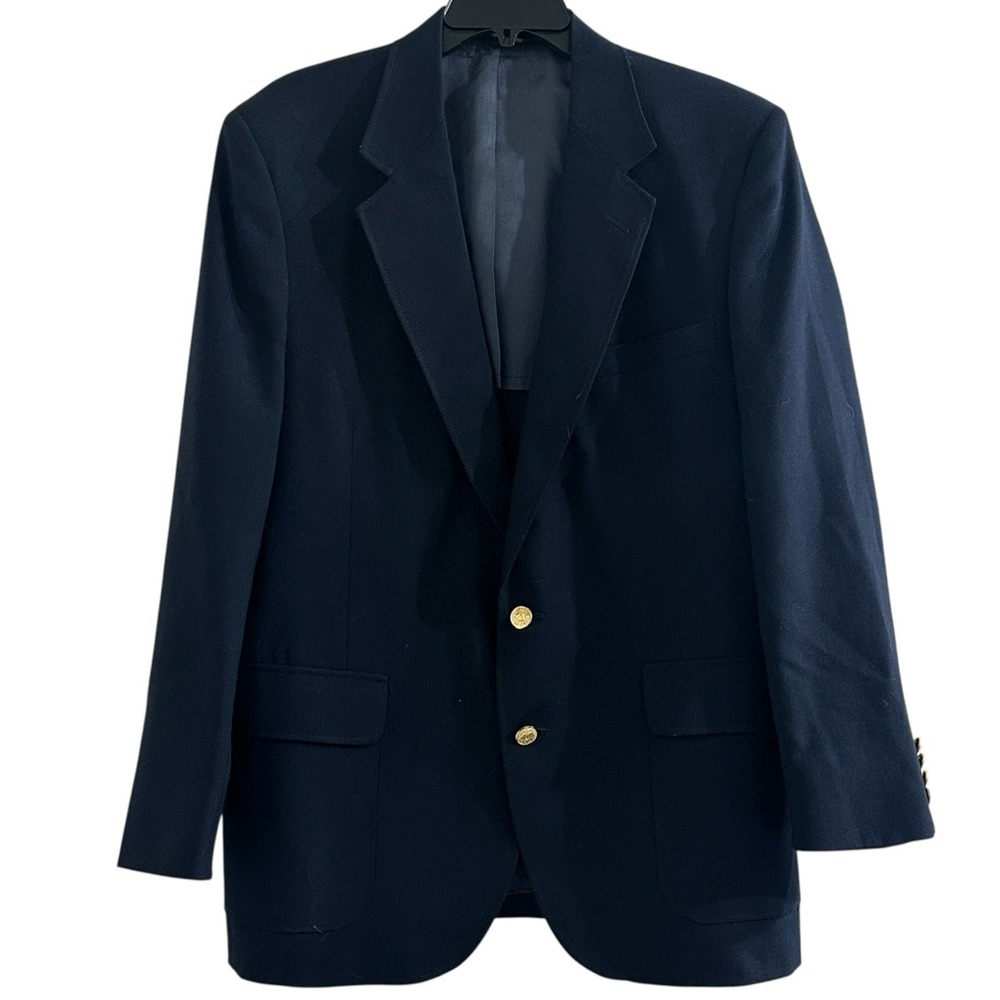 Stonegate Navy Blue Blazer Gold‎ Crest Buttons Made USA Men's Sport Coat